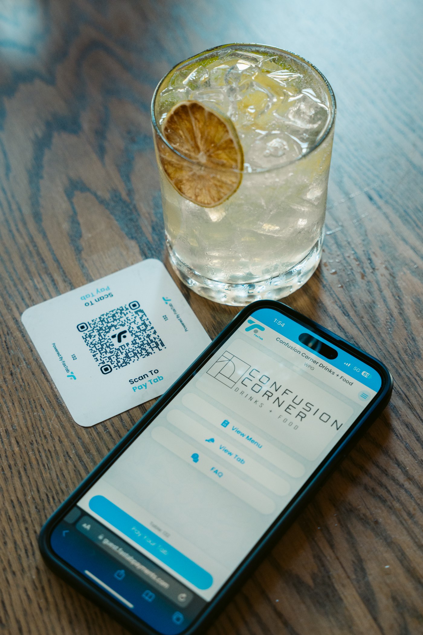 FasTab QR code at a restaurant table